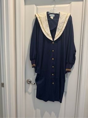 Navy Long-Sleeve Sailor-Collar Dress with Cream Trim size 16w